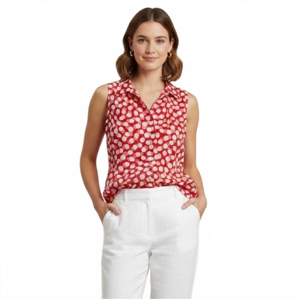 Pell & Co Silk Blend Polka Dot Blouse Size 4 Red & Pink NWT Summer Cotton